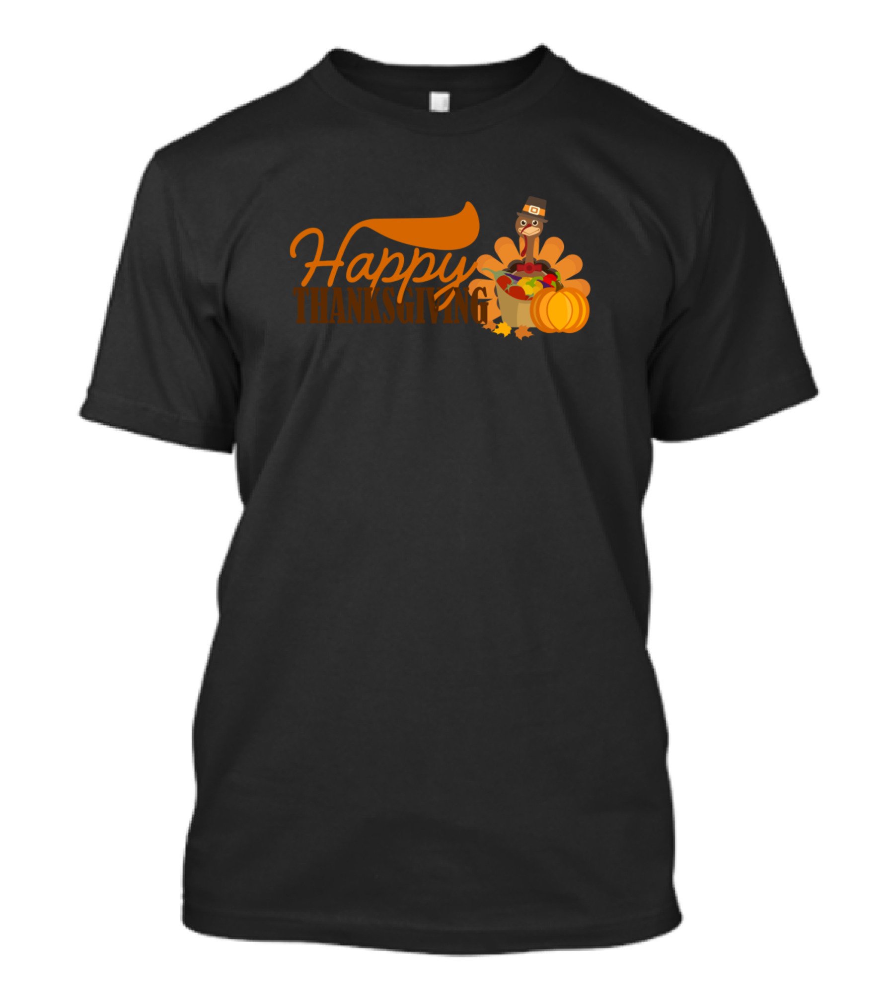Happy Thanksgiving Funny Turkey With Pilgrim Hat And Harvest Pumpkin T-Shirt