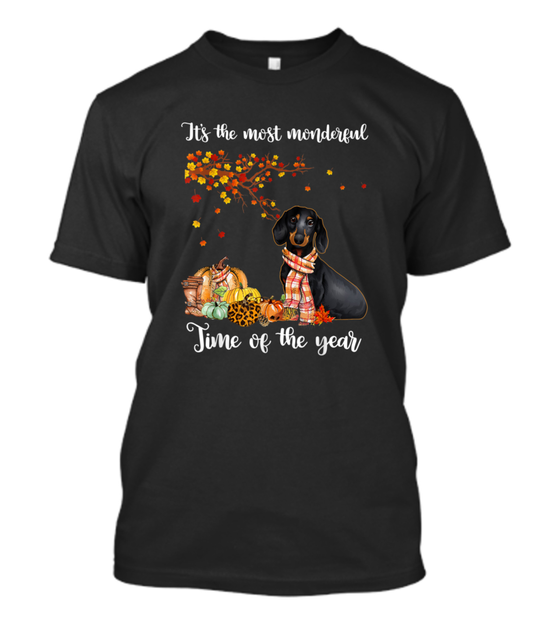 Its The Most Wonderful Time Of The Year Dog Autumn Leaves Pumpkins T-Shirt