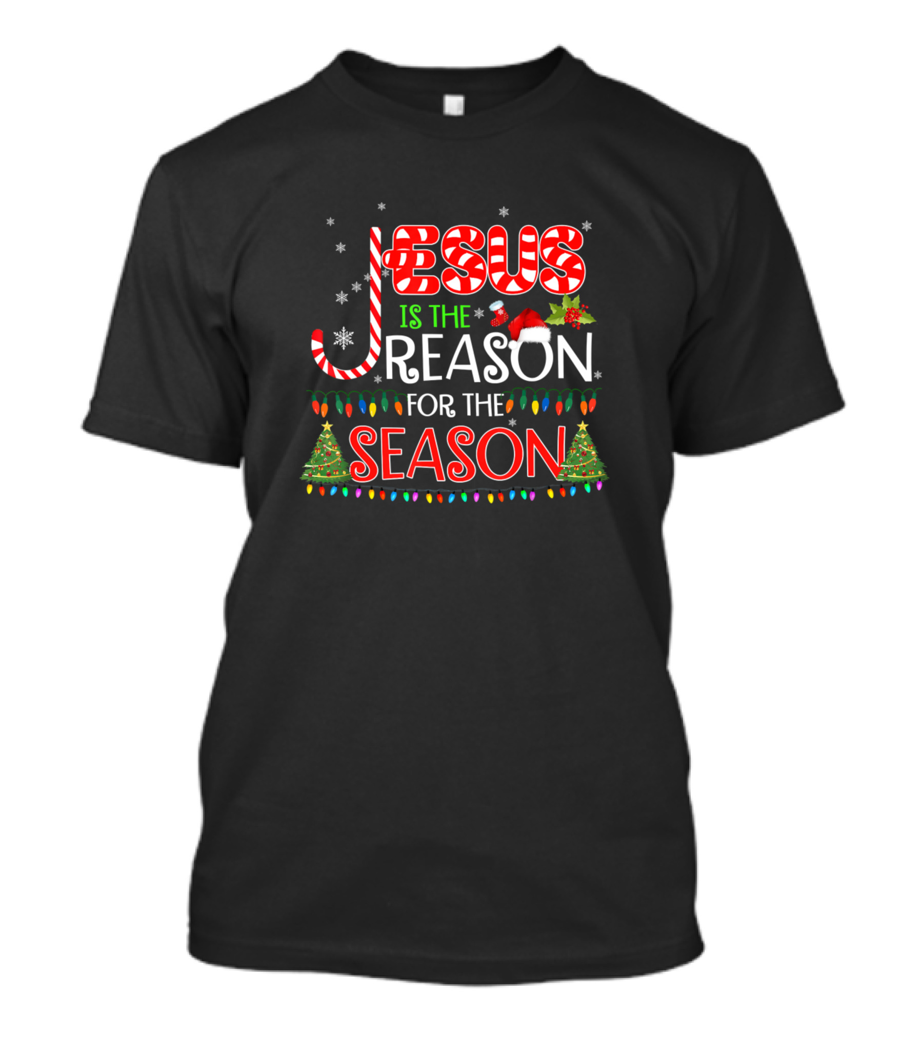 Jesus Is The Reason For The Season Christmas Lights And Trees T-Shirt