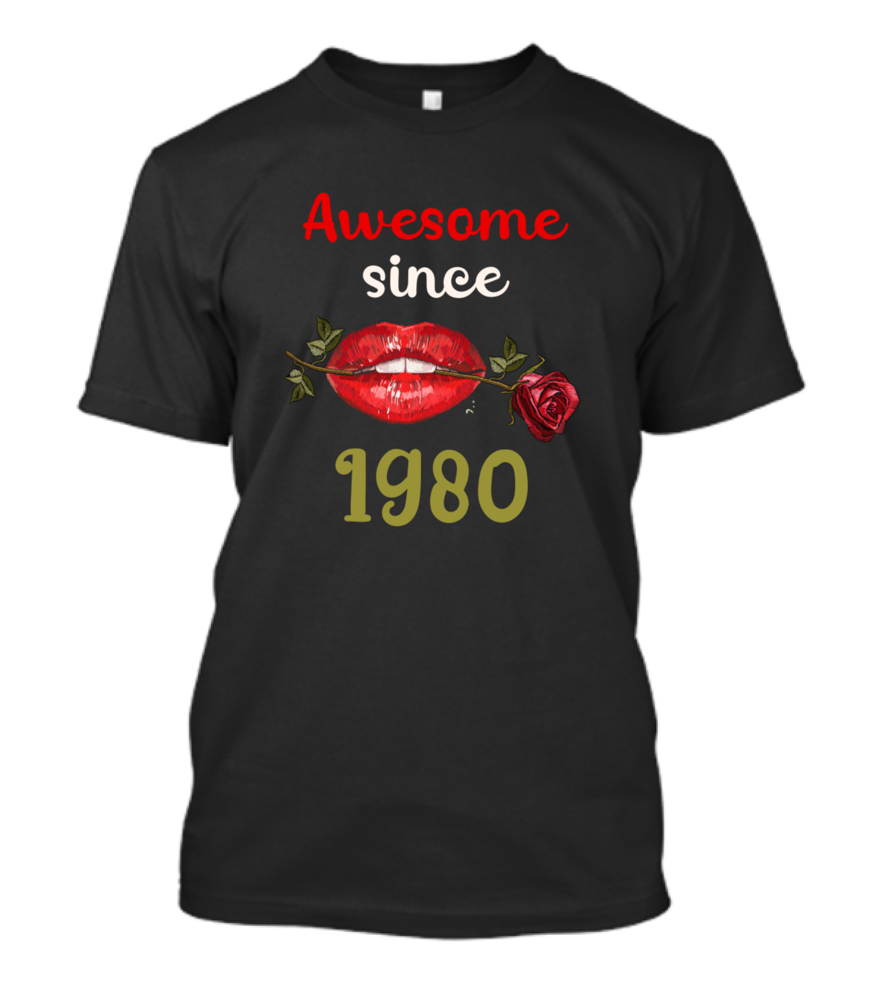 Awesome Since 1980 Lips Rose T-Shirt