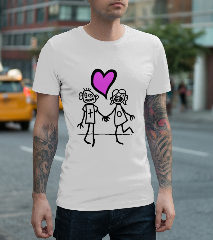 Lovers Heart with Quirky Couple Holding Hands T-Shirt