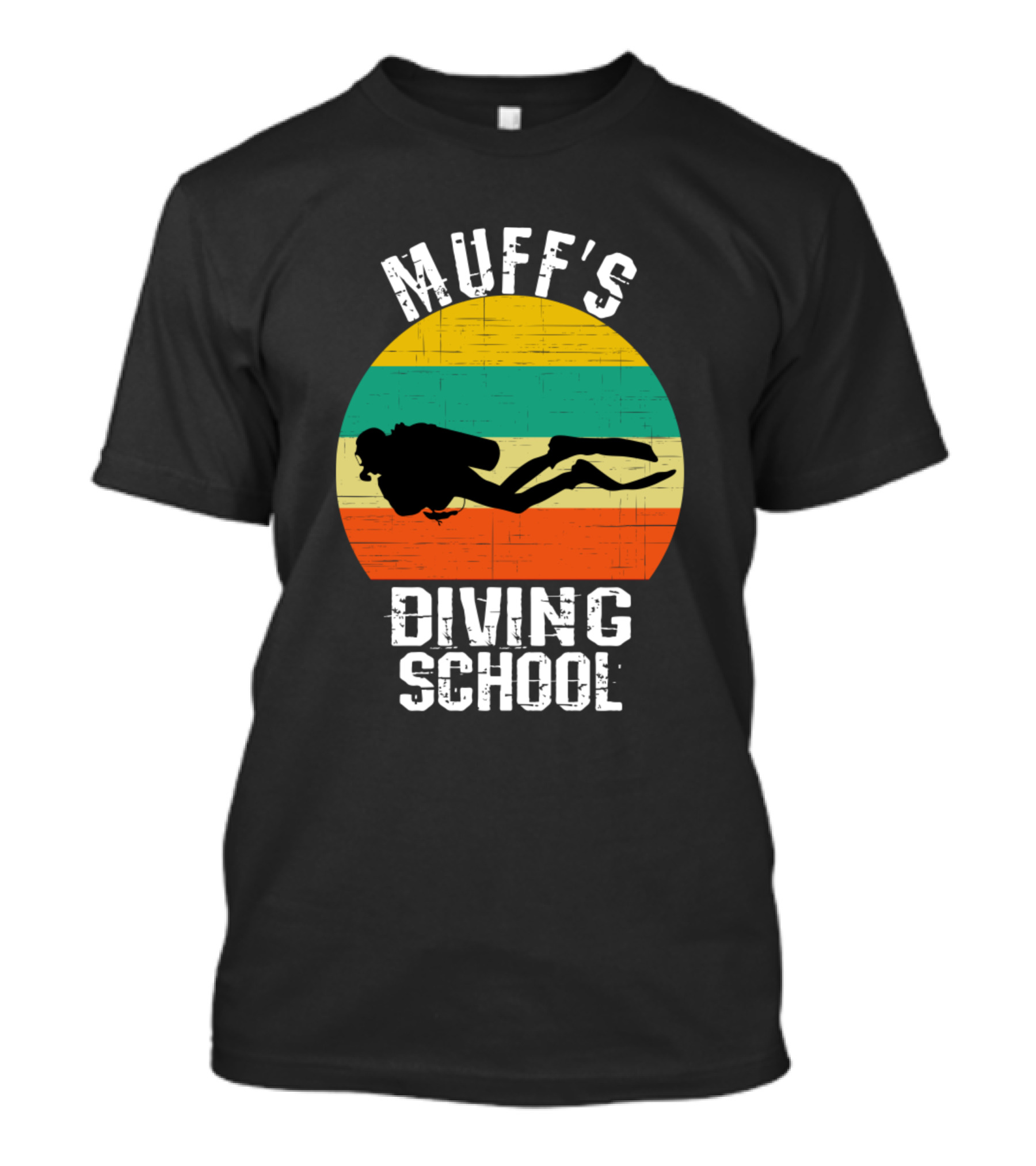 MUFF'S DIVING SCHOOL Retro Scuba Diver Sunset T-Shirt