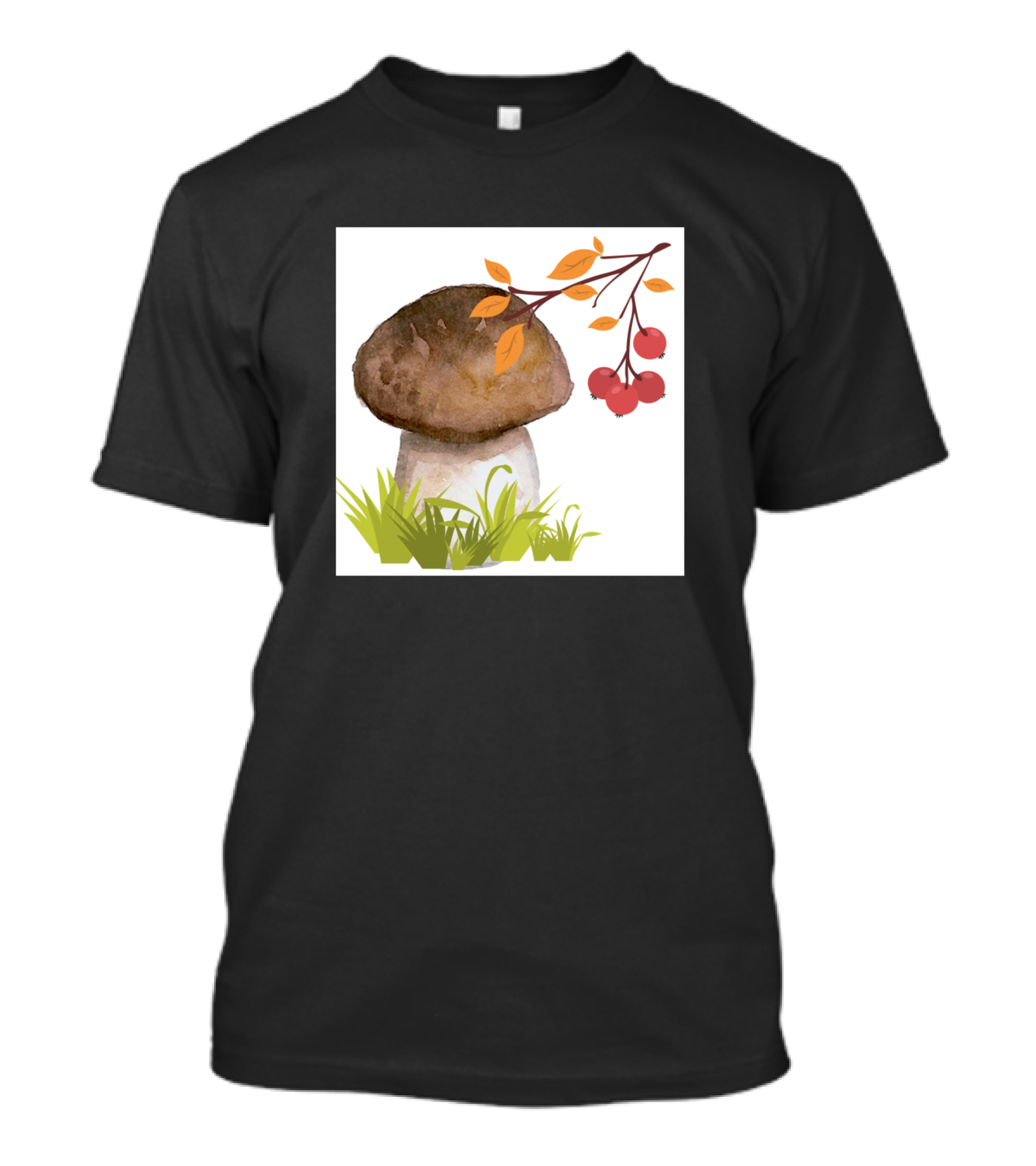Mushroom And Red Berries With Leaves And Grass T-Shirt