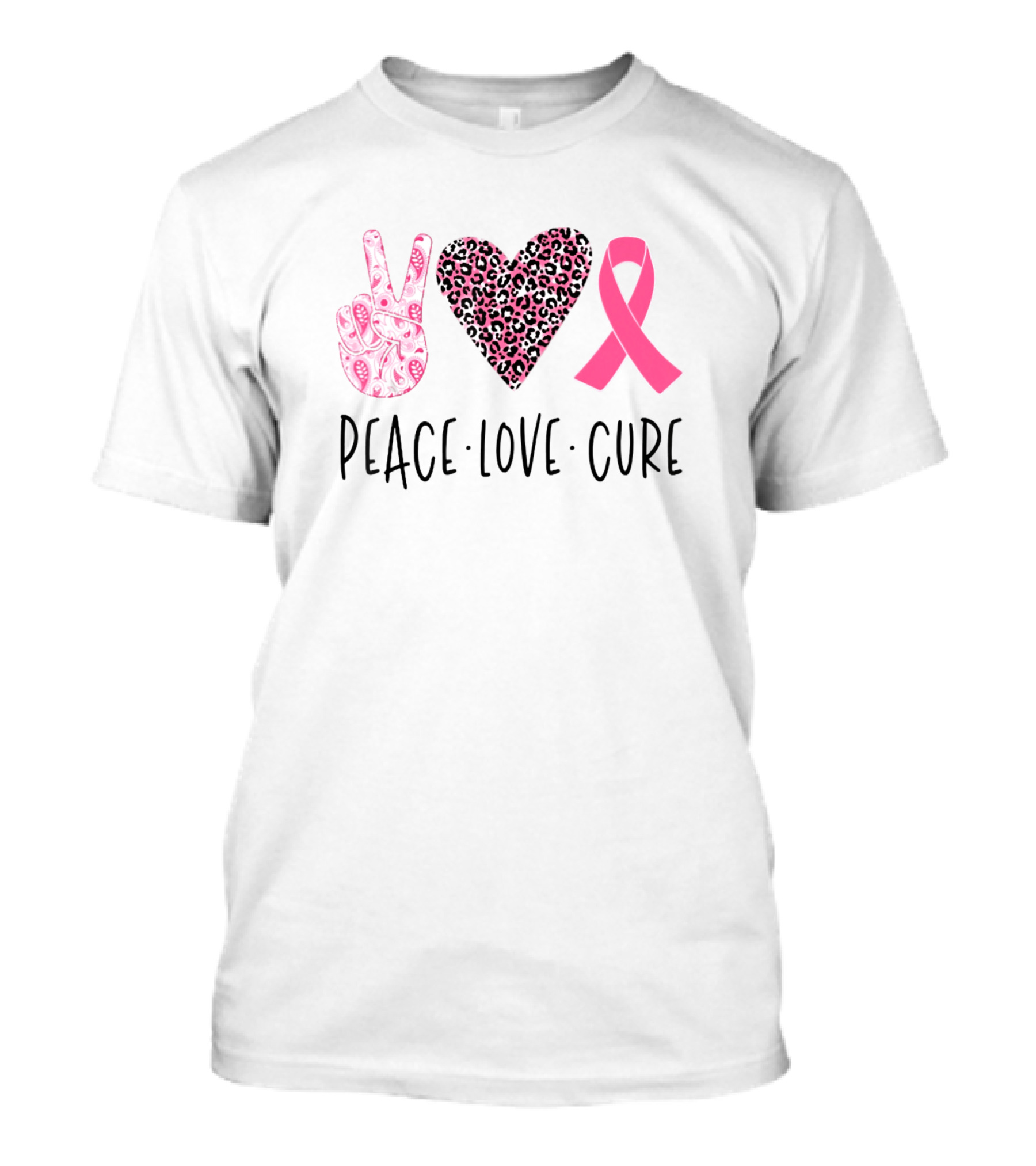 Peace Love Cure Leopard Heart Pink T-Shirt