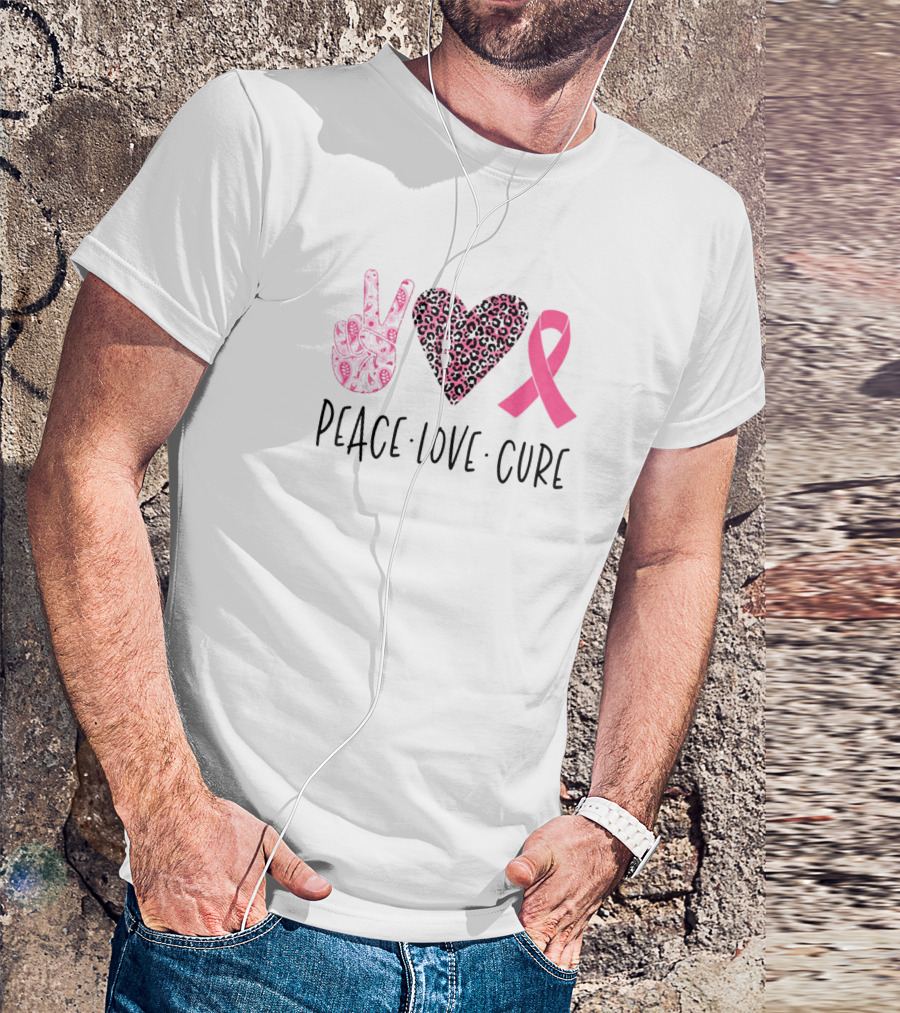 Peace Love Cure Leopard Heart Pink T-Shirt