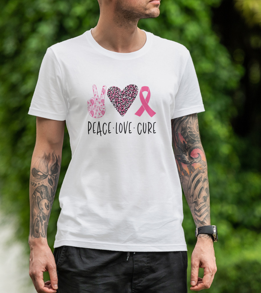 Peace Love Cure Leopard Heart Pink T-Shirt