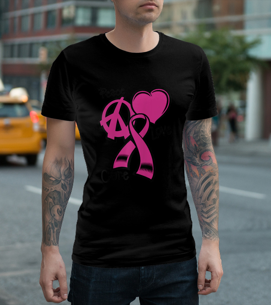 Peace Love Cure Pink Ribbon Breast Cancer Awareness T-Shirt