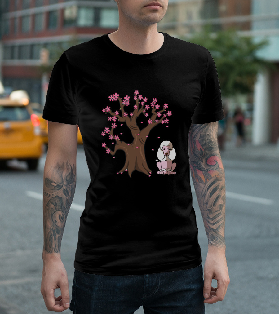 Poodle Dog With Japanese Cherry Blossom Tree T-Shirt