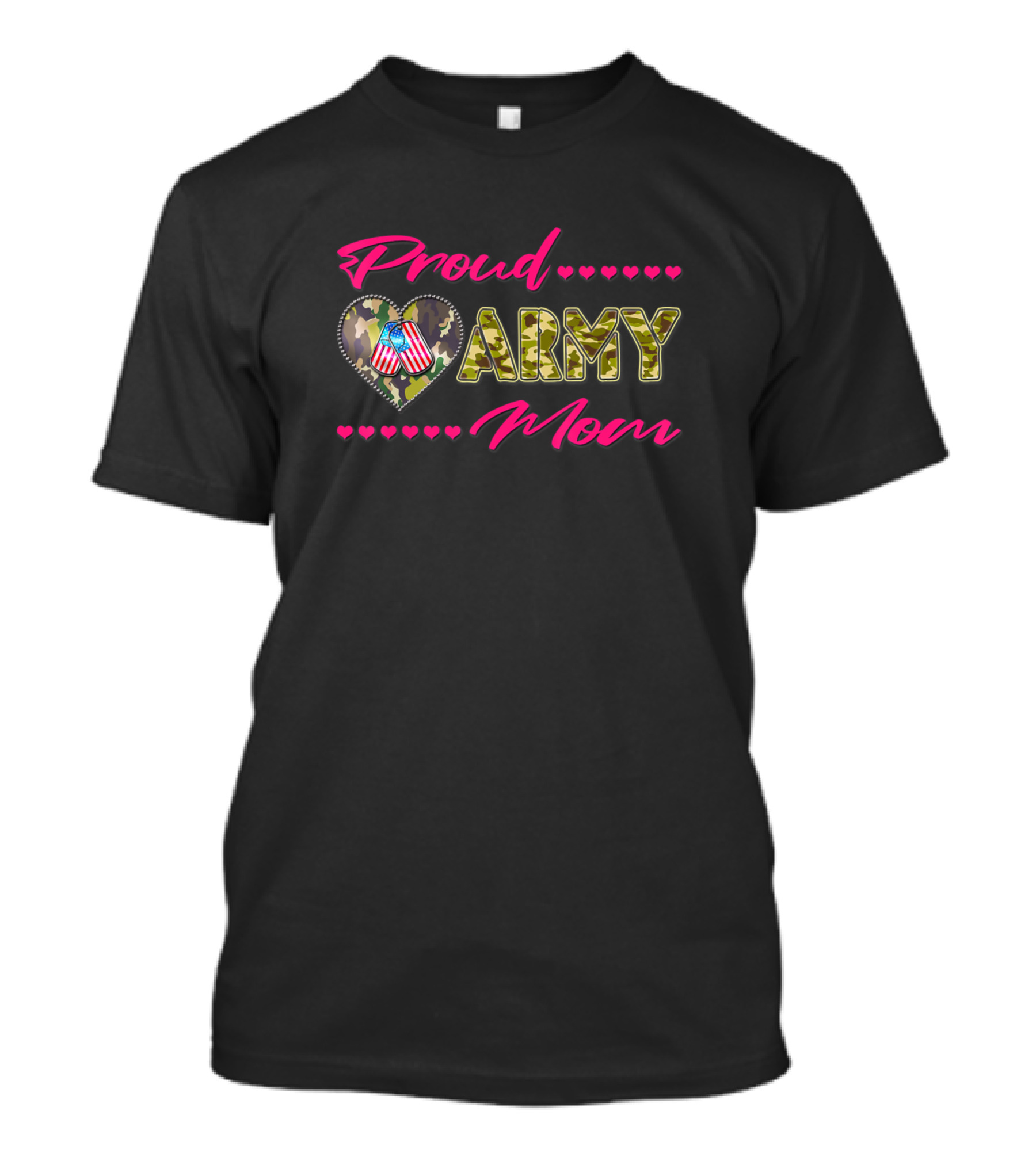 Proud Army Mom Heart Camo US Flag Dog Tags Military Mother T-Shirt