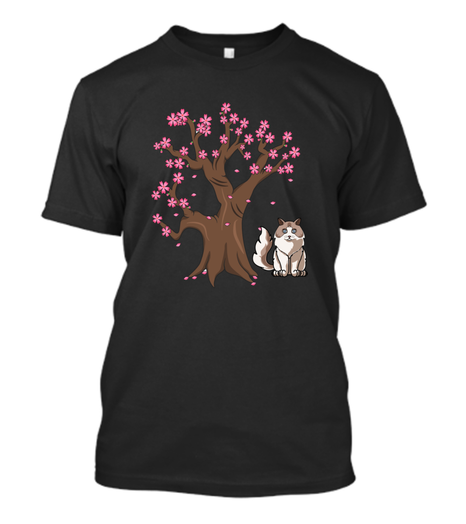 Ragdoll Cat Under Japanese Cherry Blossom Tree T-Shirt