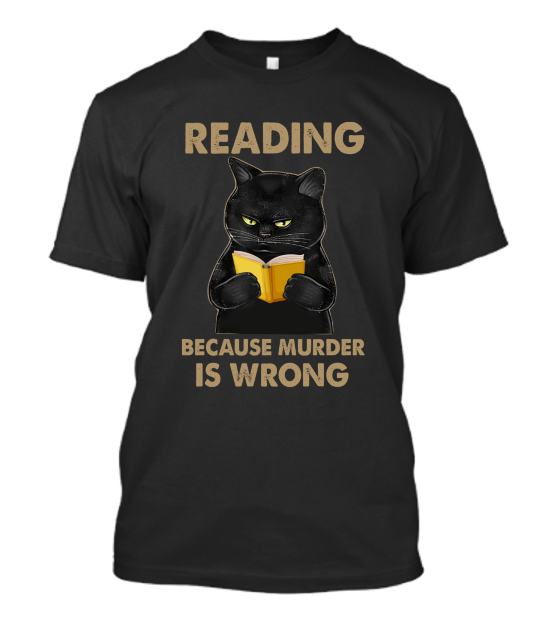 Reading Because Murder Is Wrong Black Cat Holding Book T-Shirt
