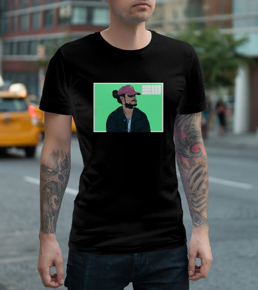 Russ Hat Portrait on Green Background with Text T-Shirt