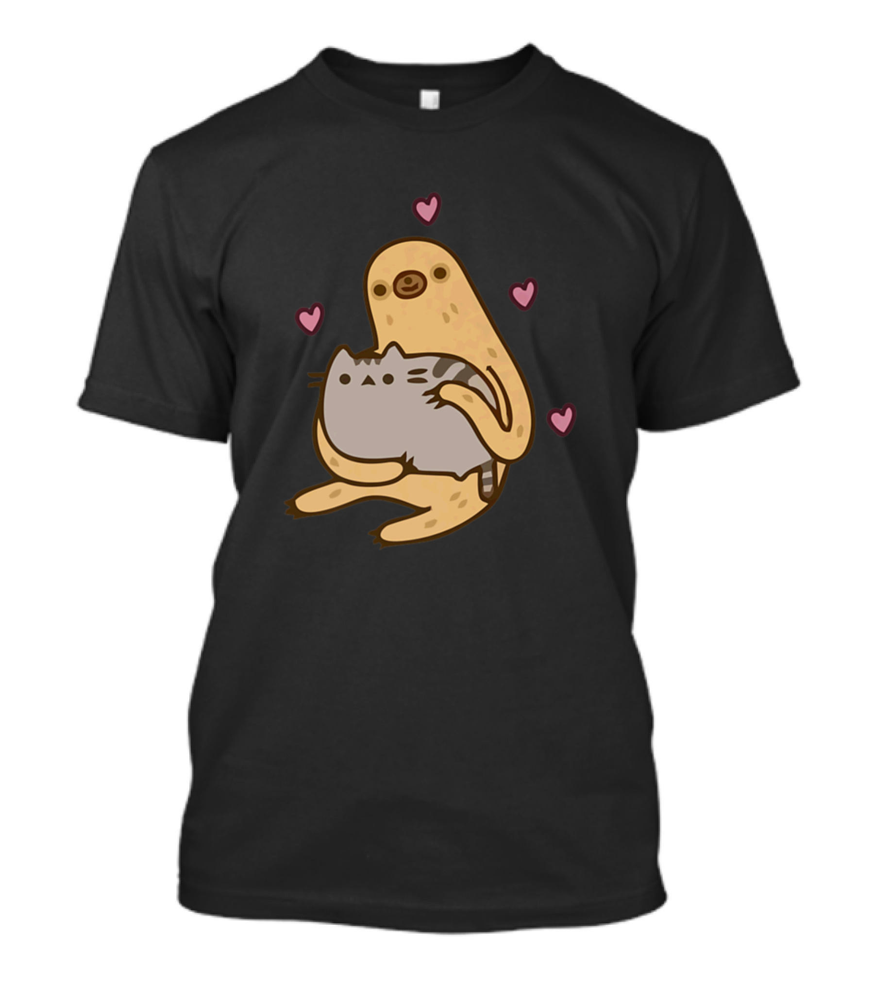 Sloth Cuddling Cat Surrounded By Hearts T-Shirt