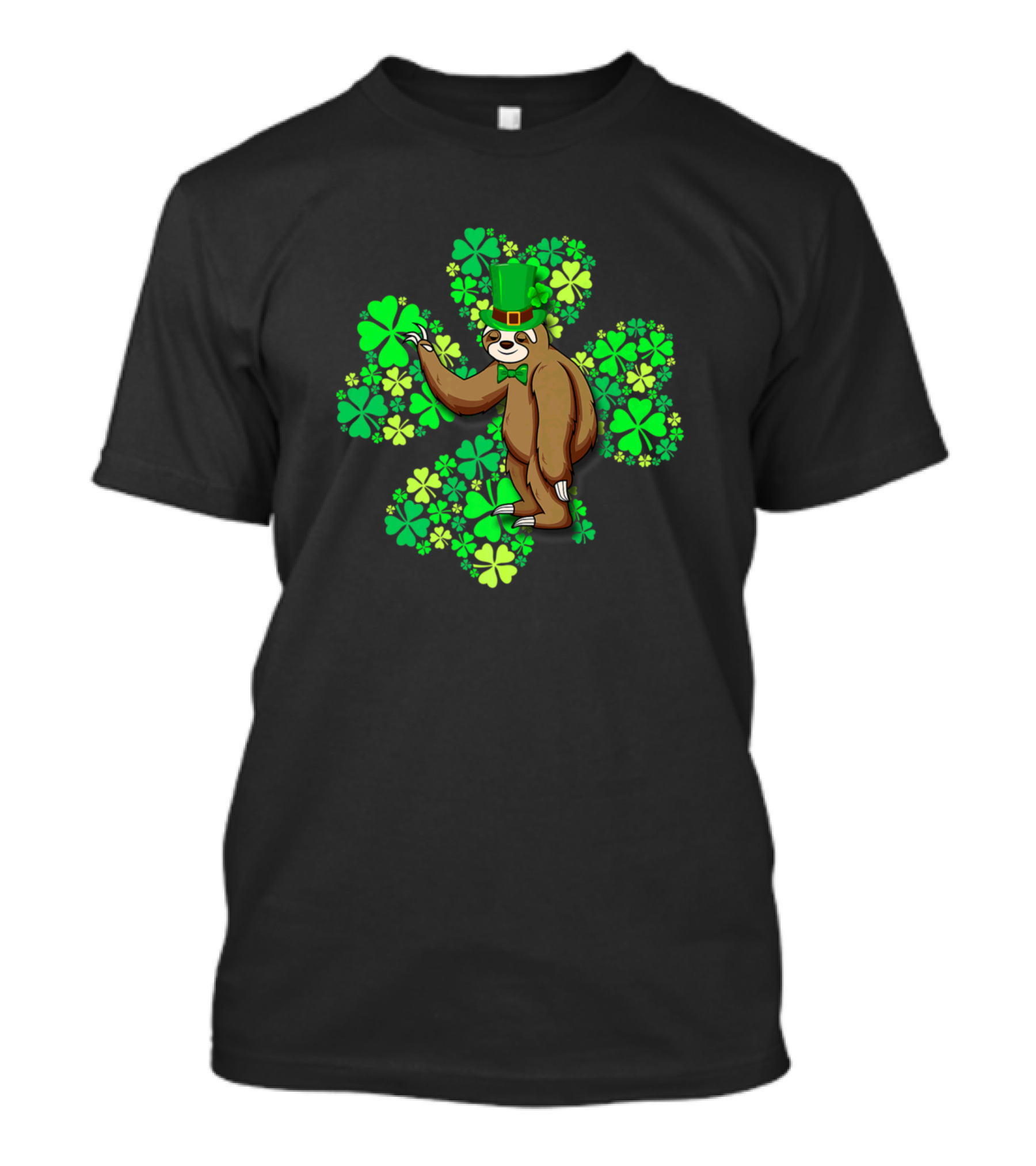 Sloth With Green Top Hat And Bowtie Holding 4 Leaf Clover T-Shirt