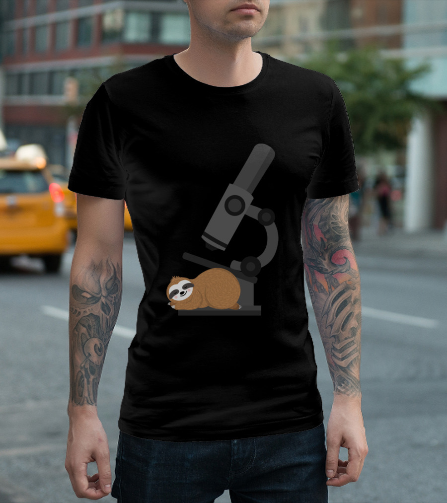 Sloth Biologist Microscopy Humor with Microscope and Bioanalyst Themes T-Shirt