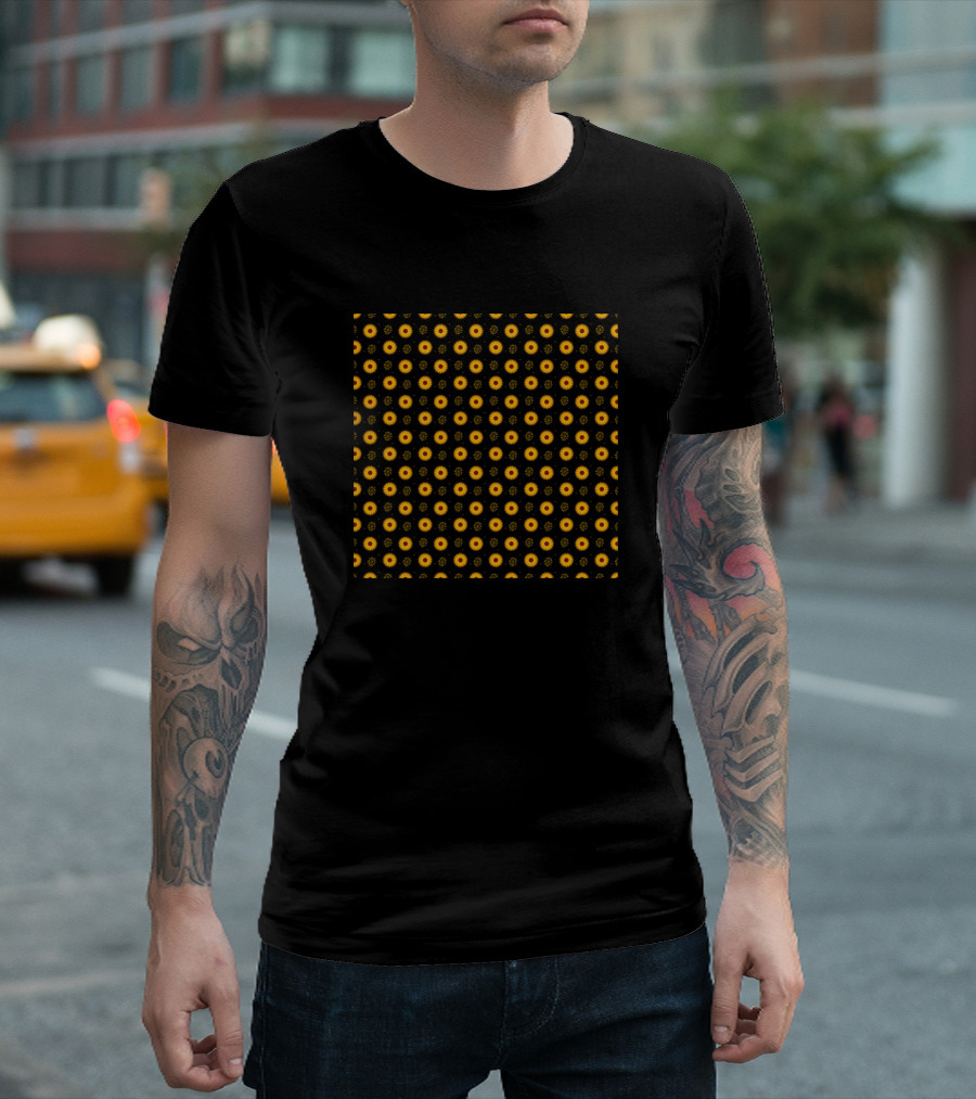 Sunflower Pattern Repeating Yellow And Black T-Shirt