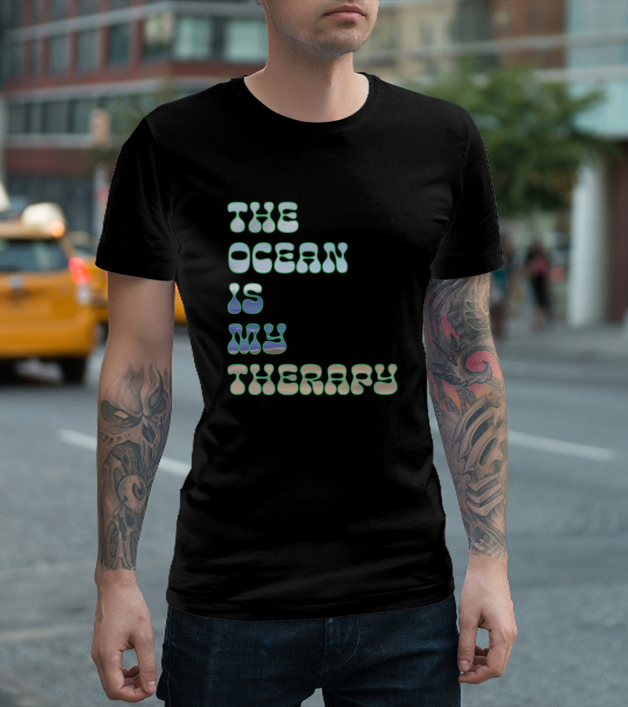 The Ocean Is My Therapy Vintage Surfer Font Aesthetic T-Shirt