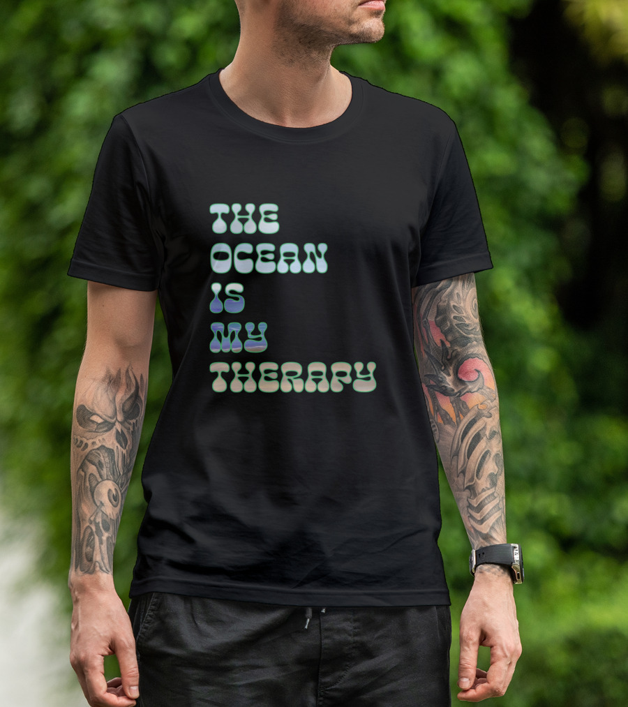 The Ocean Is My Therapy Vintage Surfer Font Aesthetic T-Shirt