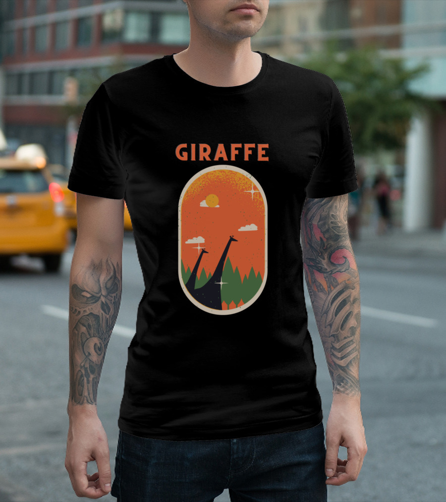 Giraffe Sunset Silhouette in Nature Scene T-Shirt