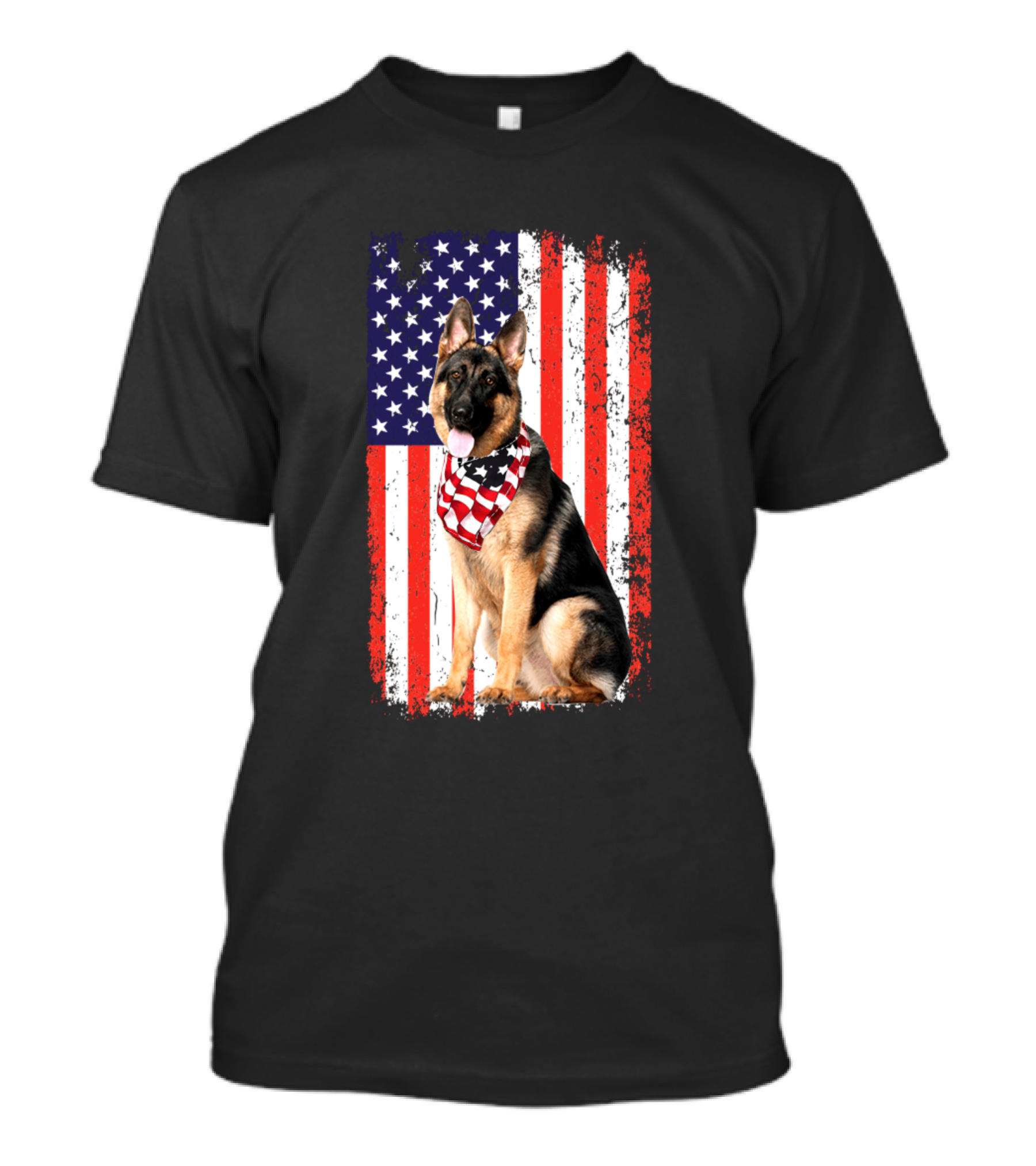 American Flag German Shepherd Dog With USA Bandana T-Shirt