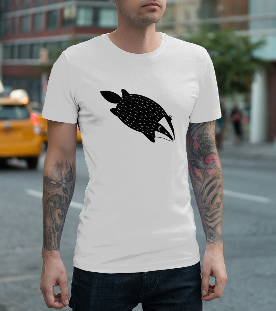 Badger Black and White Stylized Wildlife T-Shirt