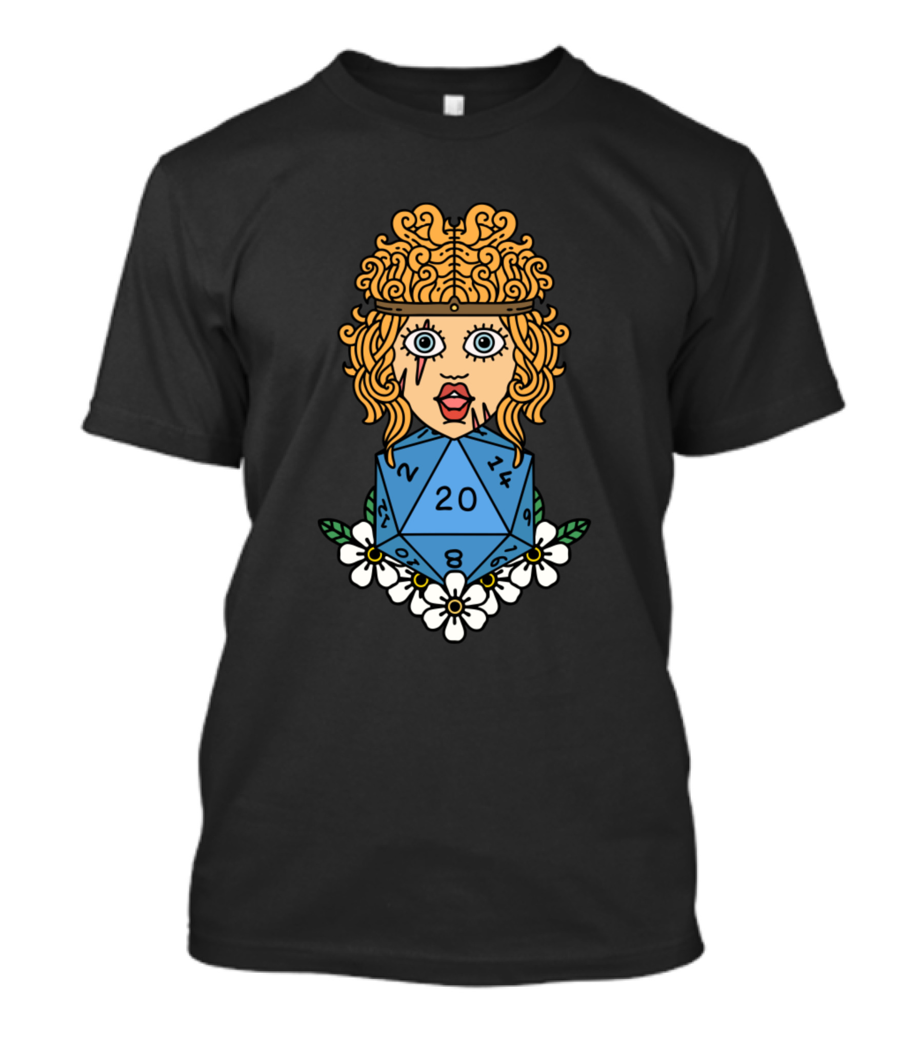 Barbarian 20-Sided Dice Floral Motif T-Shirt