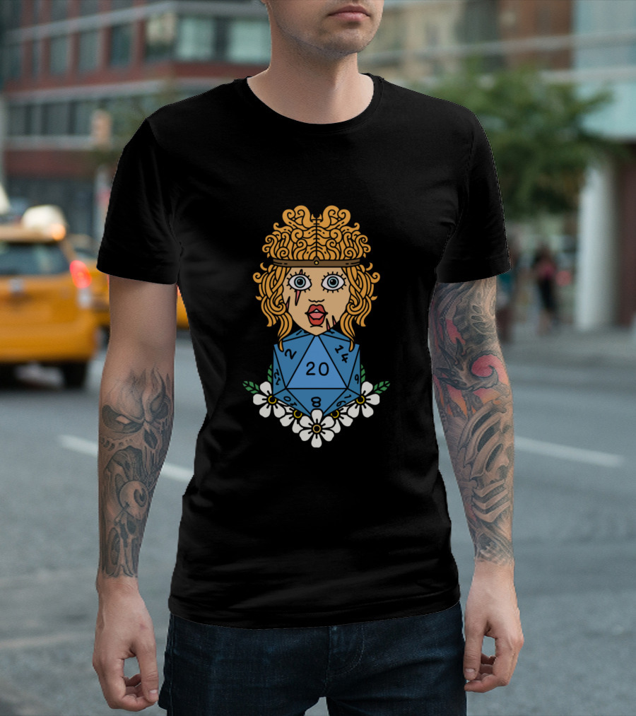 Barbarian 20-Sided Dice Floral Motif T-Shirt