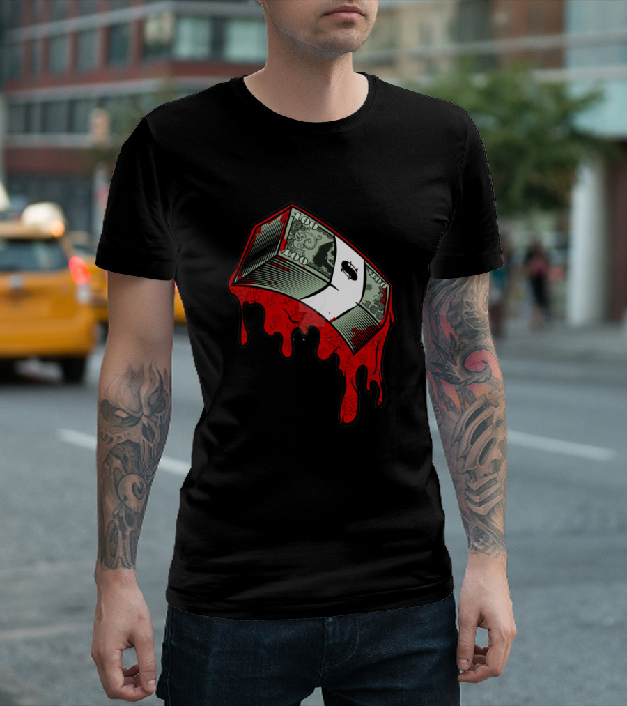 Bloody Dripping Hundred Dollar Bill with Skull T-Shirt