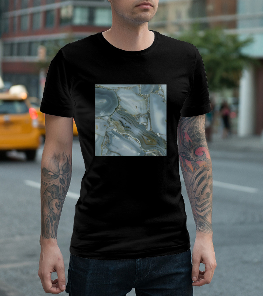Blue Grey Marble Agate Stone T-Shirt