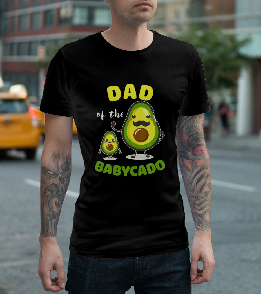 Dad Of The Babycado Avocado Family Cute Mustache Father And Child Cartoon T-Shirt