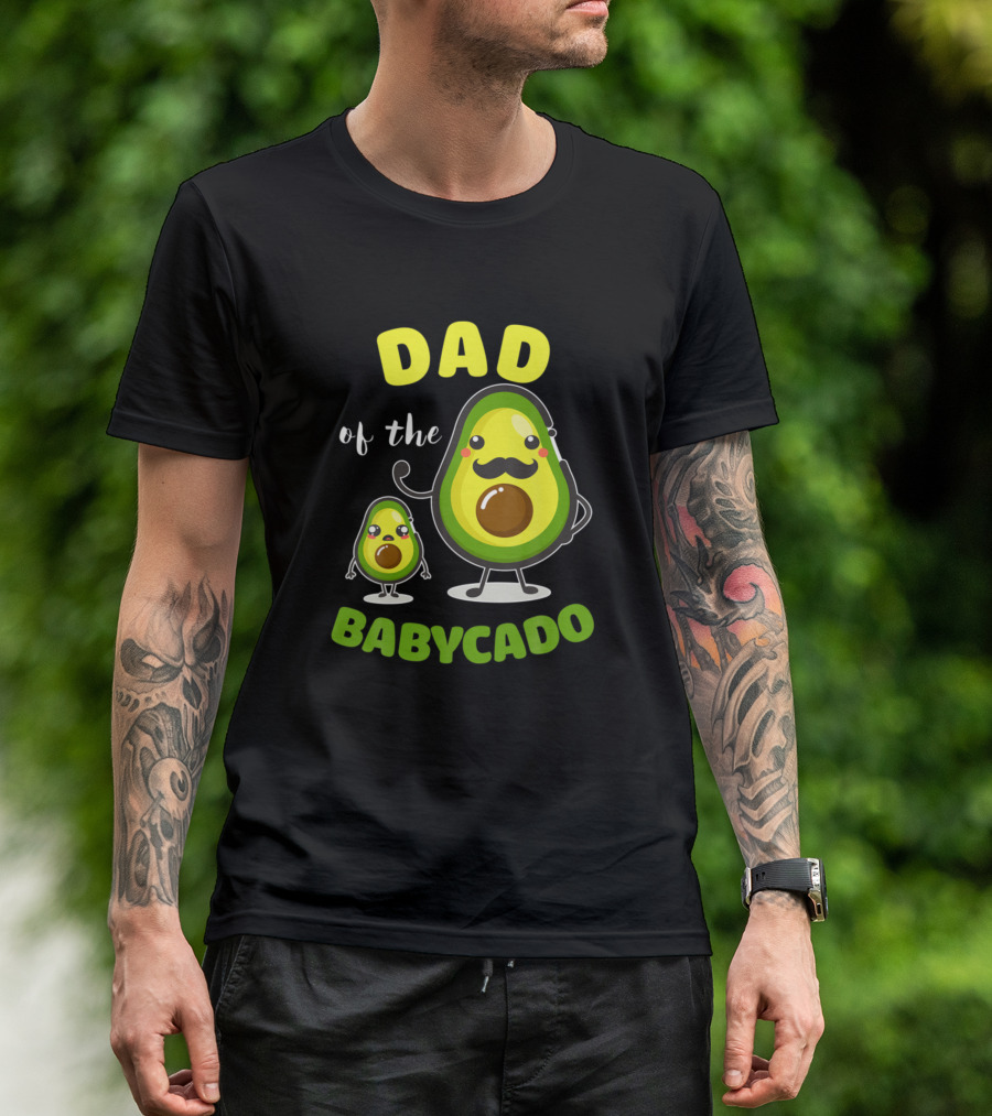 Dad Of The Babycado Avocado Family Cute Mustache Father And Child Cartoon T-Shirt
