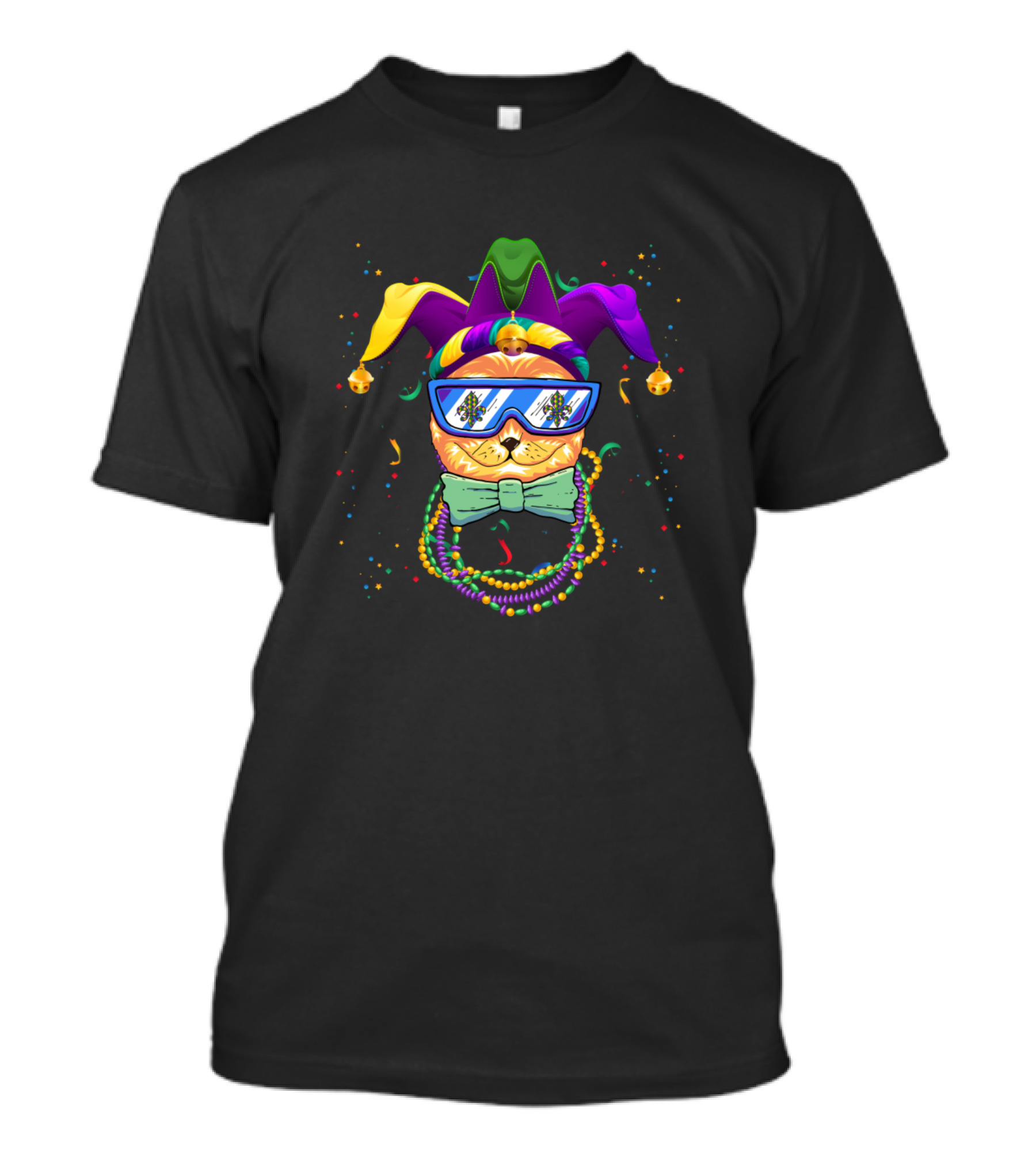 Mardi Gras Cat Jester Beads Sunglasses T-Shirt