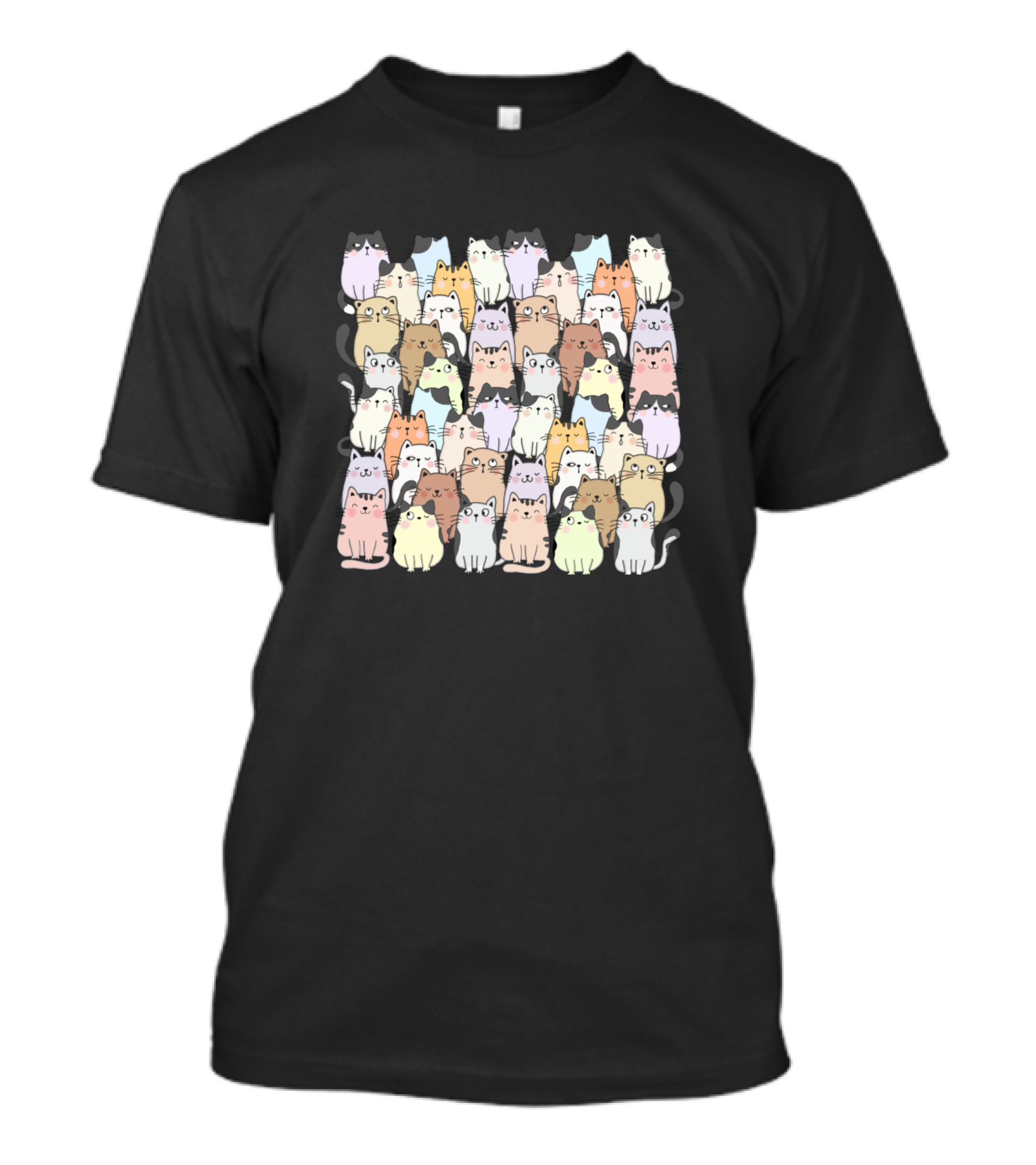 Funny Cats Cute Colorful Kawaii Pet Faces T-Shirt
