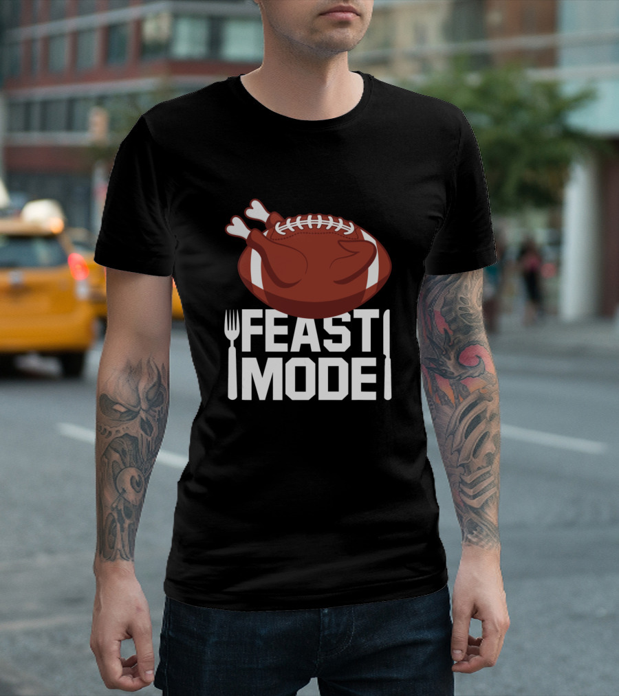 Funny Turkey Feast Mode Football Thanksgiving T-Shirt