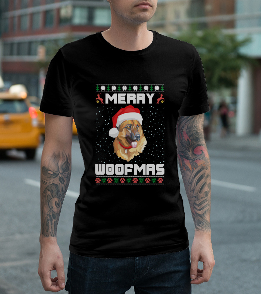 Merry Woofmas German Shepherd Christmas Dog Festive T-Shirt
