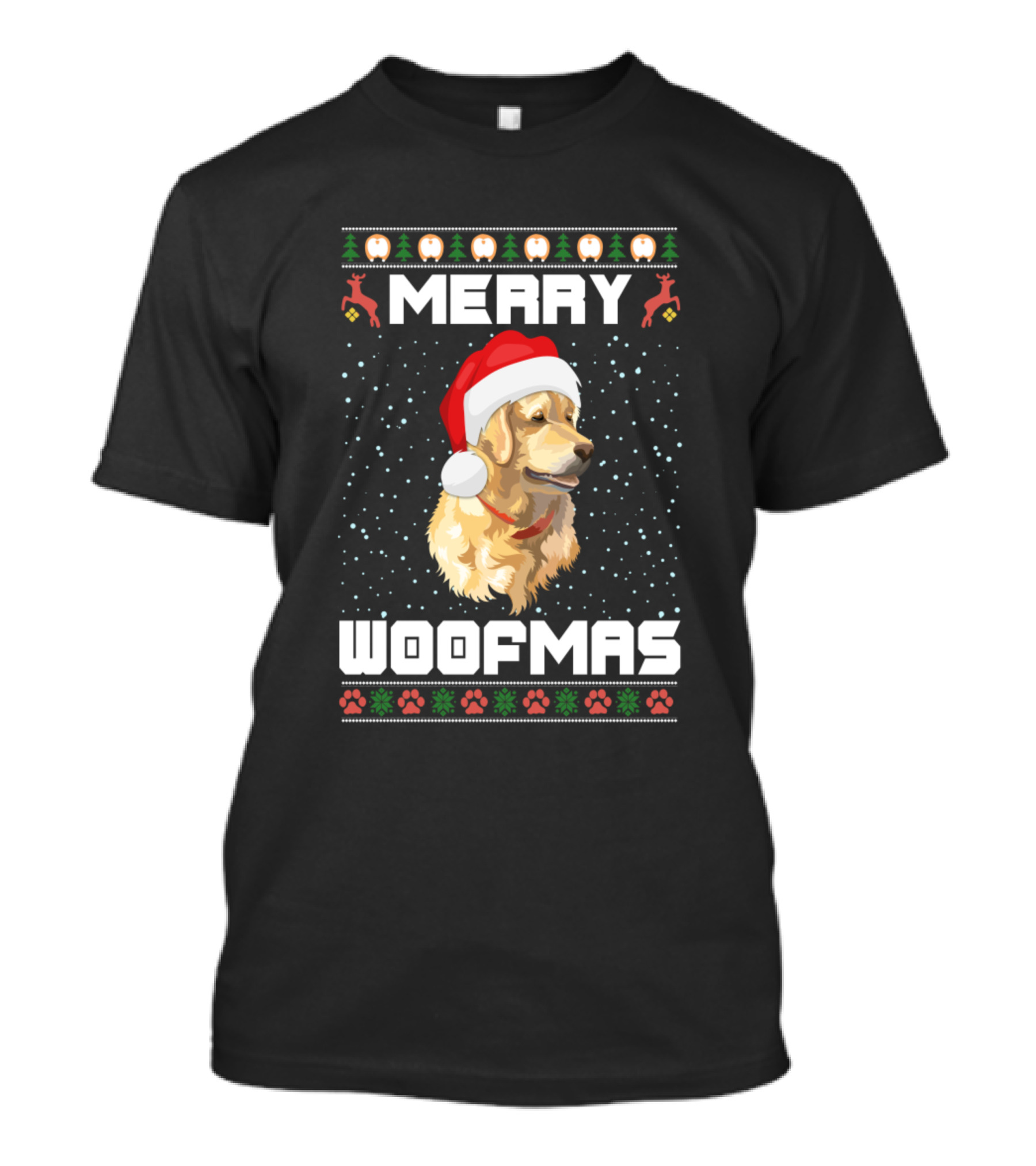 Golden Retriever Dog Merry Woofmas Santa Hat Festive T-Shirt