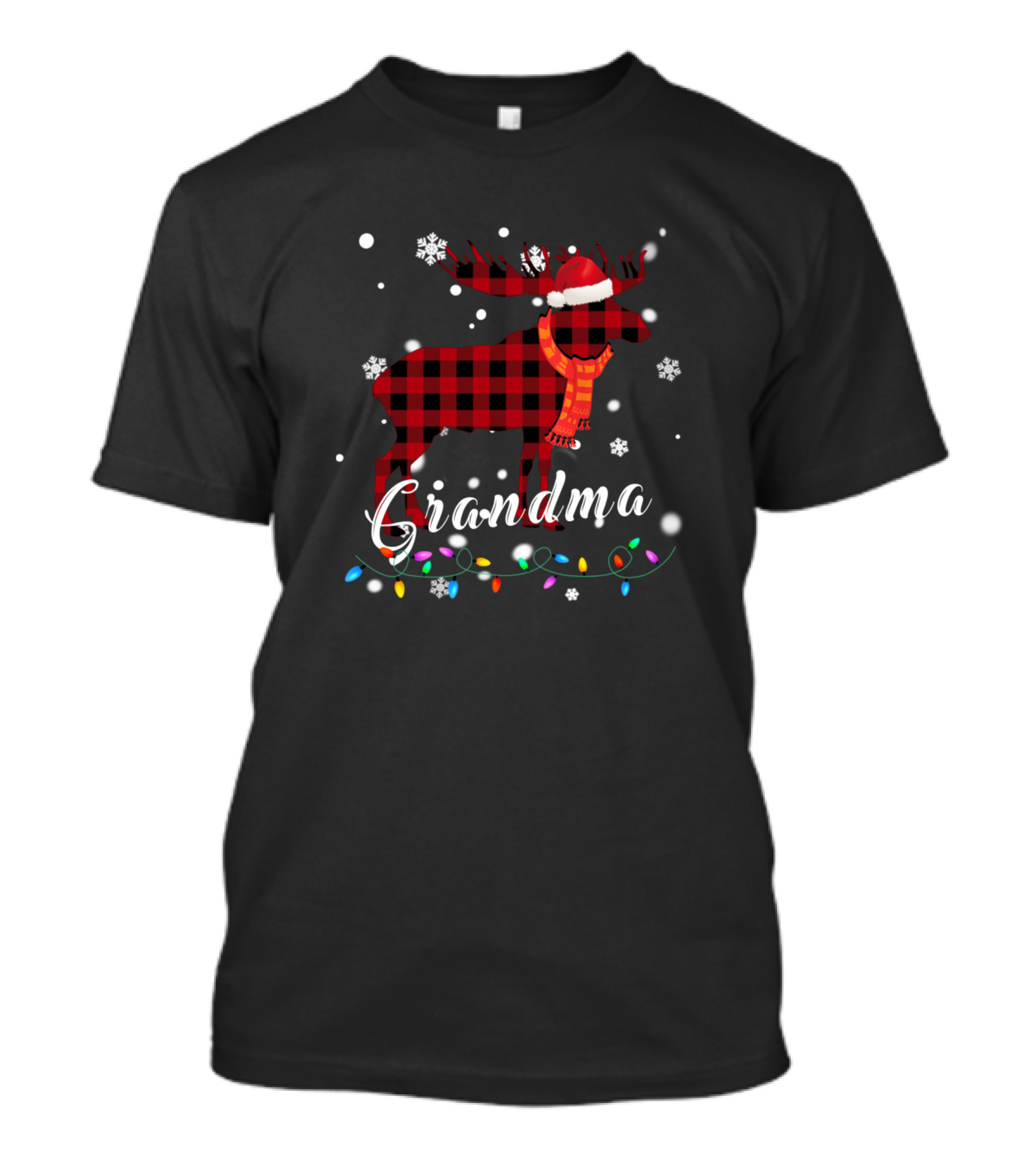 Grandma Moose Plaid Christmas Lights Snowflakes T-Shirt