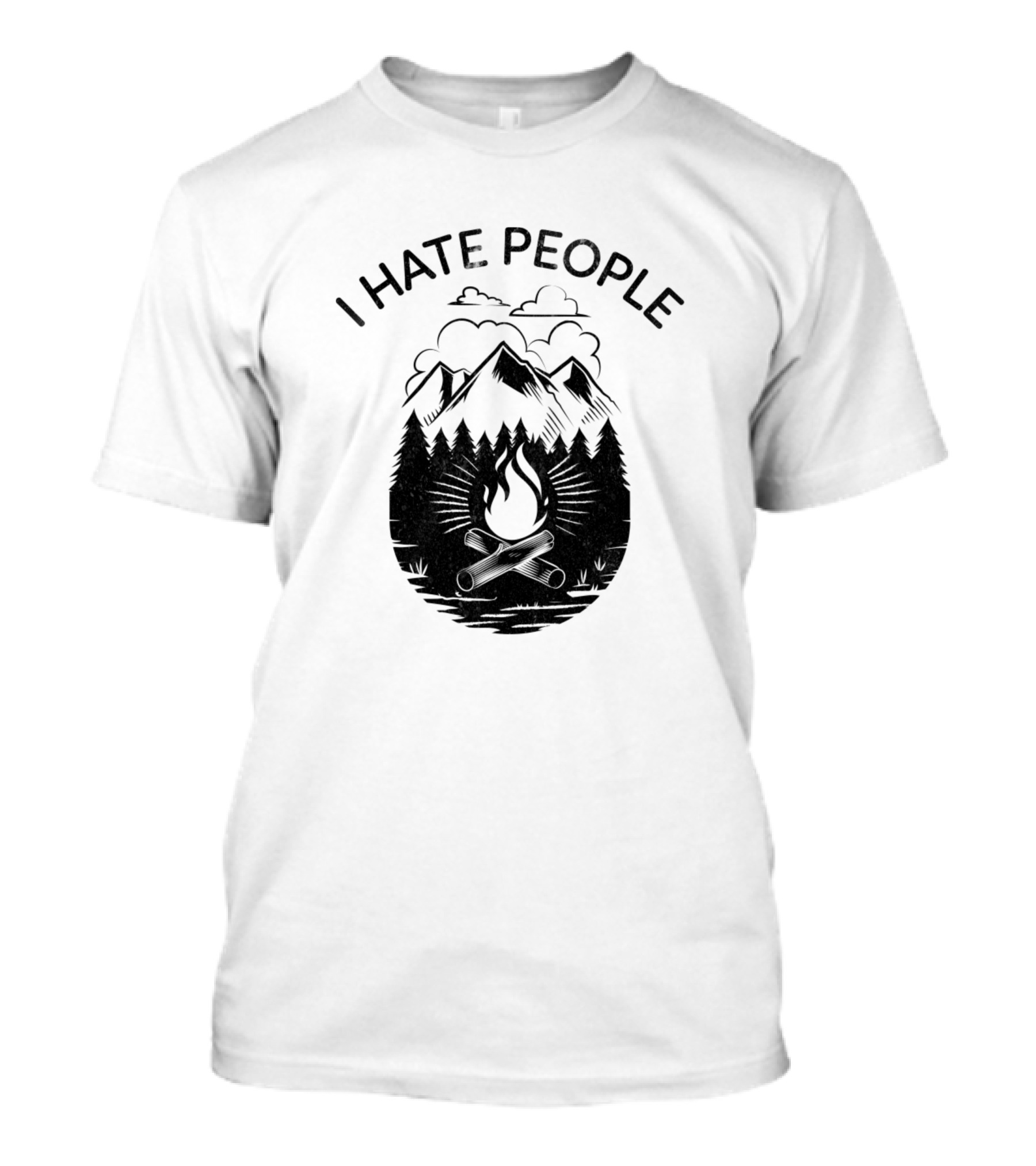 I Hate People Mountain Campfire Forest Scene T-Shirt