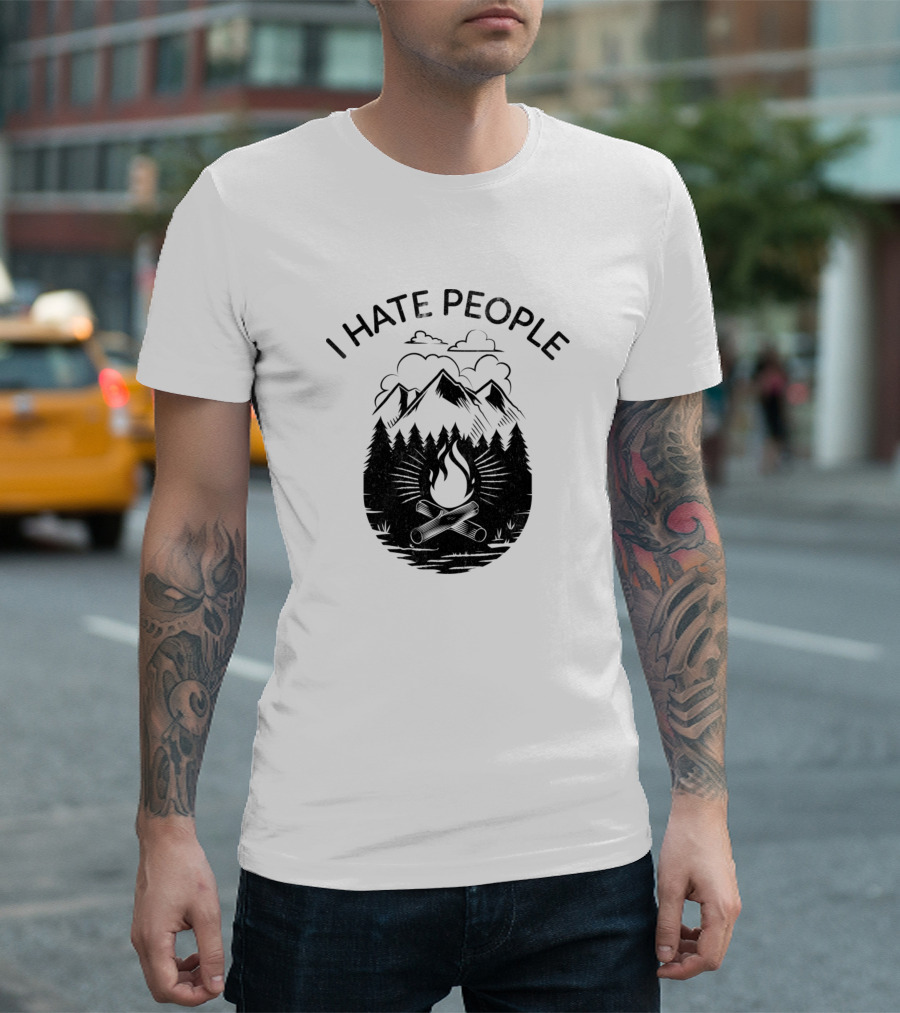 I Hate People Mountain Campfire Forest Scene T-Shirt