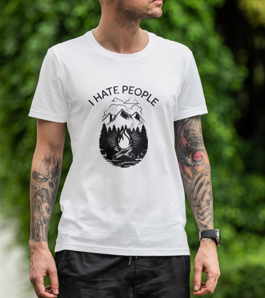 I Hate People Mountain Campfire Forest Scene T-Shirt