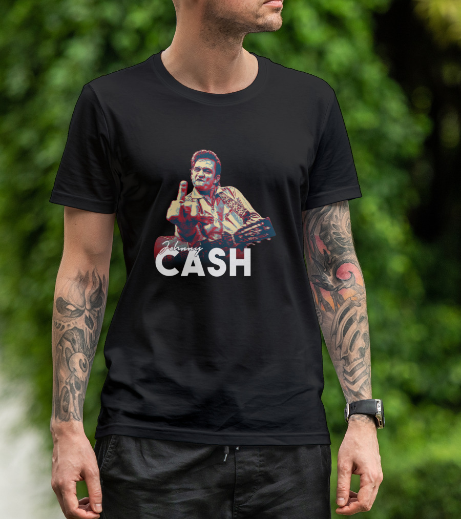 Johnny Cash Middle Finger Guitar Iconic Image T-Shirt