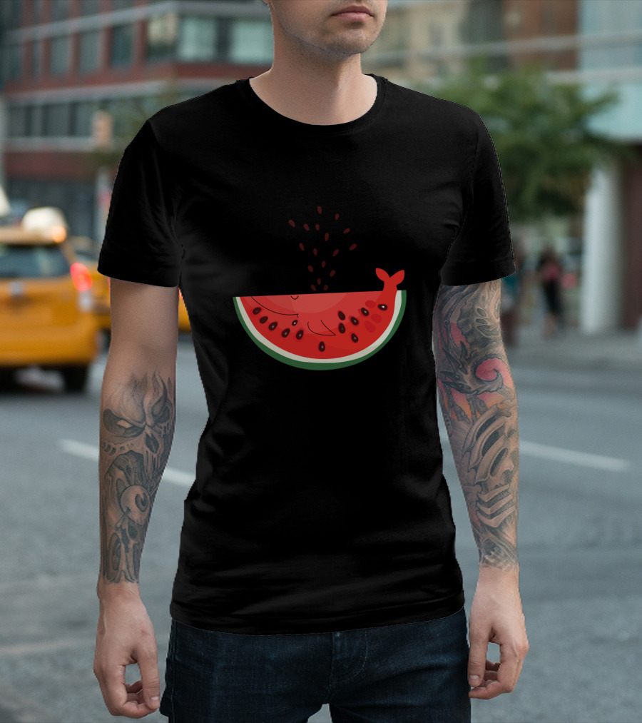 Melon Whale Funny Animal Shaped Fruit with Watermelon Slice and Whale T-Shirt
