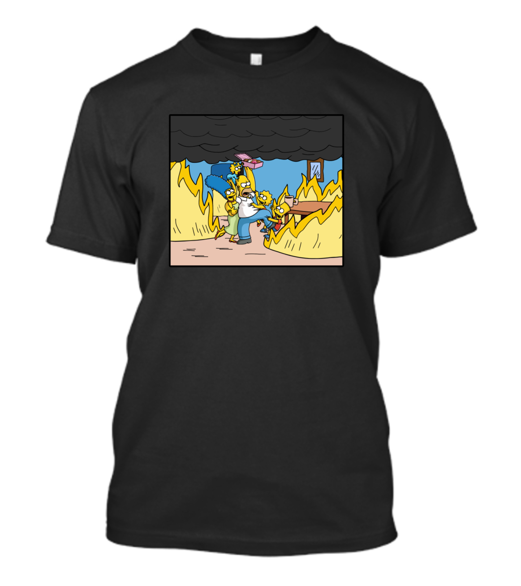 Simpsons Family This Is Fine Meme Fire Chaos Scene T-Shirt