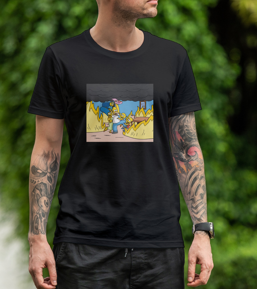 Simpsons Family This Is Fine Meme Fire Chaos Scene T-Shirt