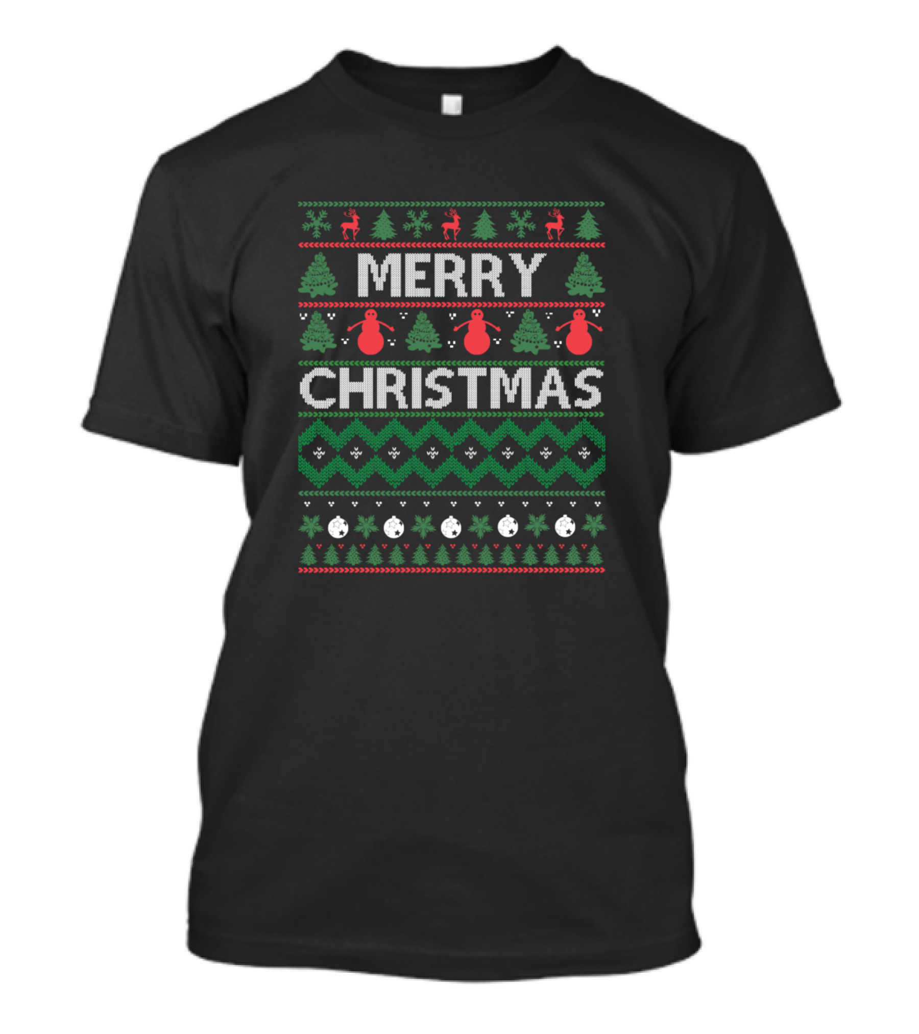 Merry Christmas Ugly Sweater Style Snowmen And Christmas Trees T-Shirt