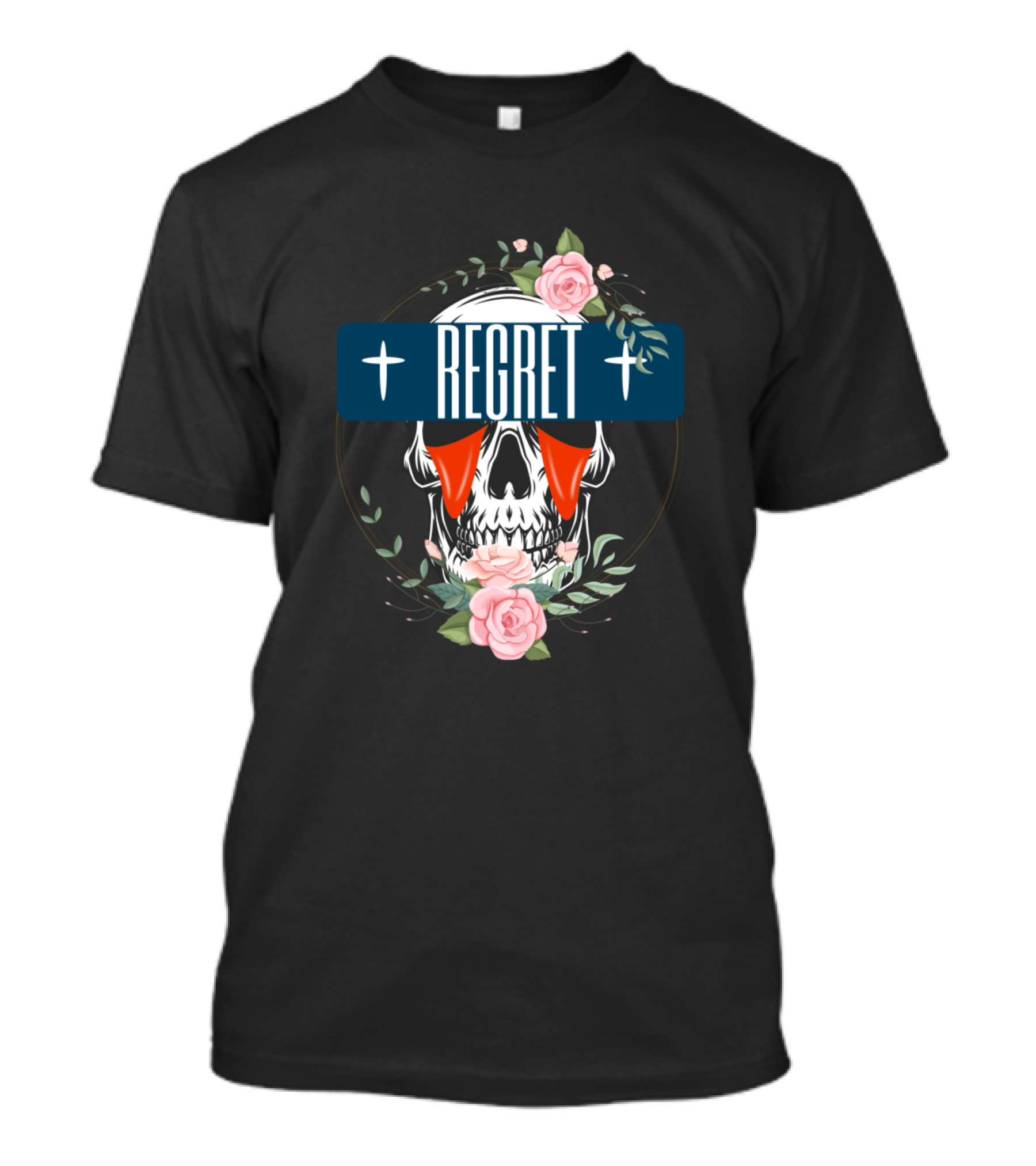 REGRET Skull With Flower Crown And Red Tears T-Shirt