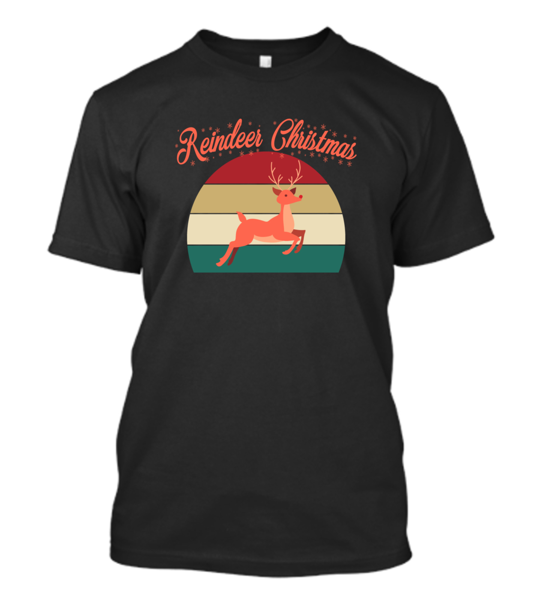 Reindeer Christmas Vintage Retro Stripes T-Shirt