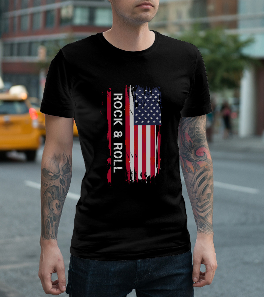 Rock And Roll USA Flag Brush Strokes T-Shirt