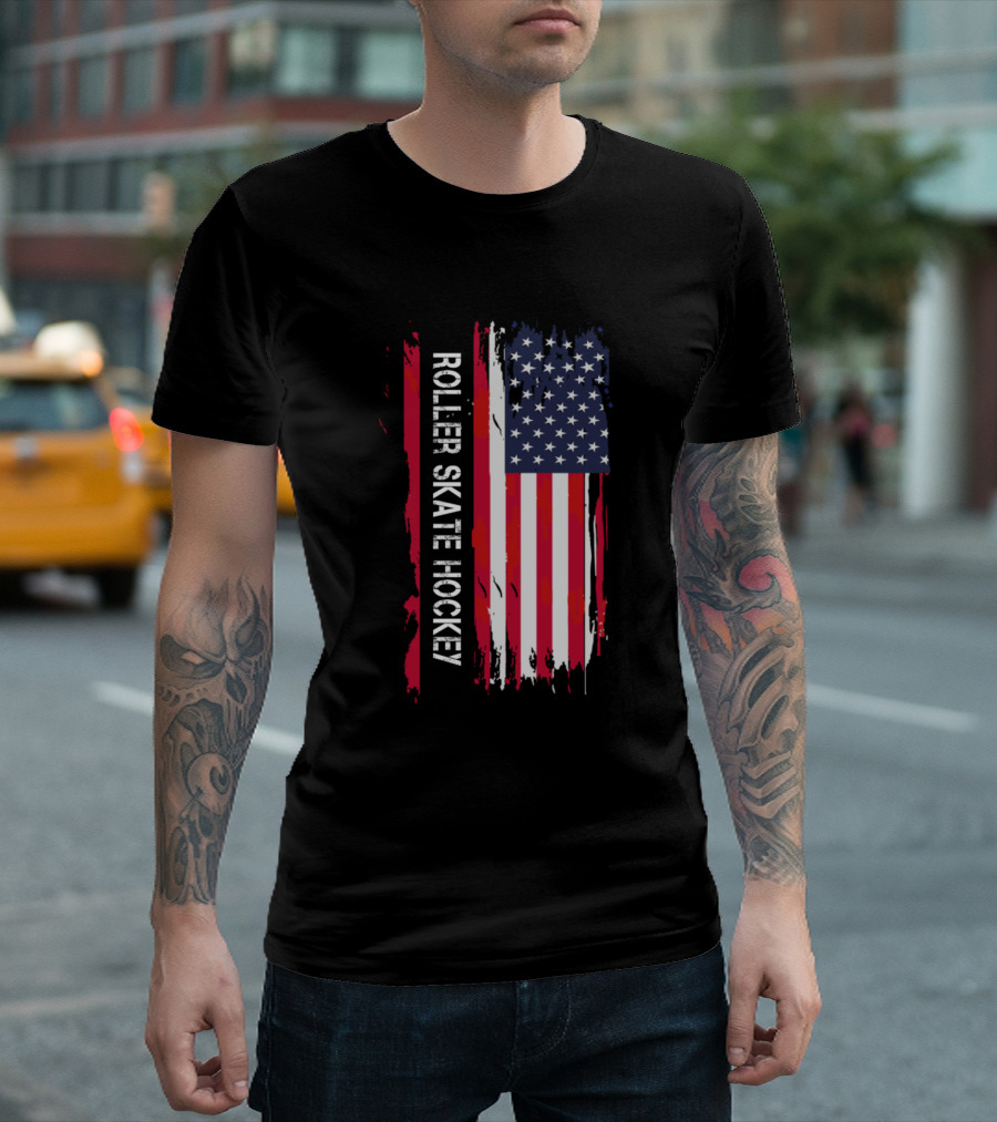 Patriotic USA Flag Roller Skate Hockey T-Shirt