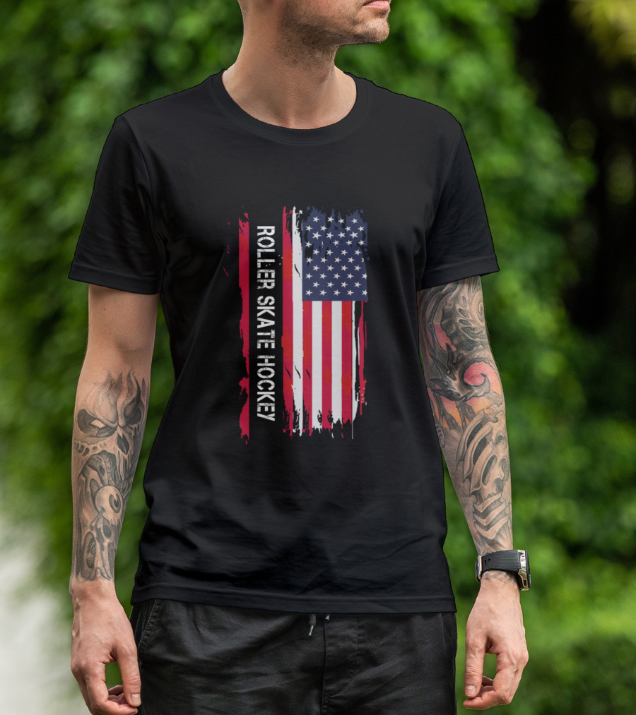 Patriotic USA Flag Roller Skate Hockey T-Shirt